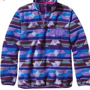 Patagonia Fleece Jacket Women M Purple Blue Synchilla Snap-T Aztec Geometric